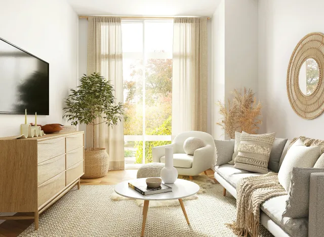 A bright, calm living room set up for a home visit